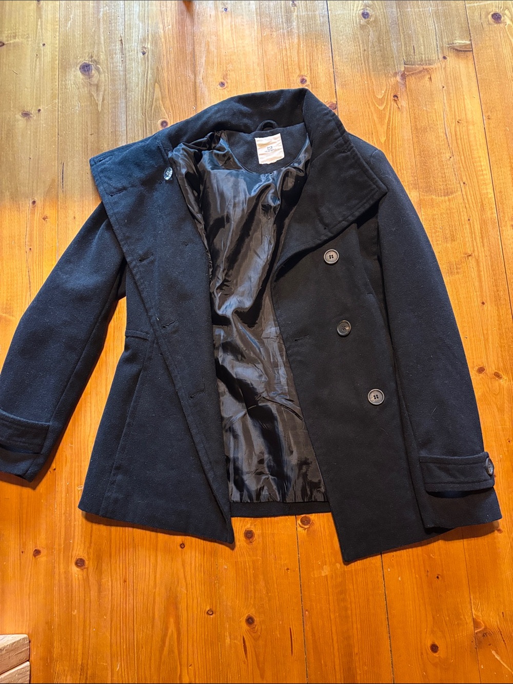 Thread & Supply Black Wool-Blend Coat with Satin Lining